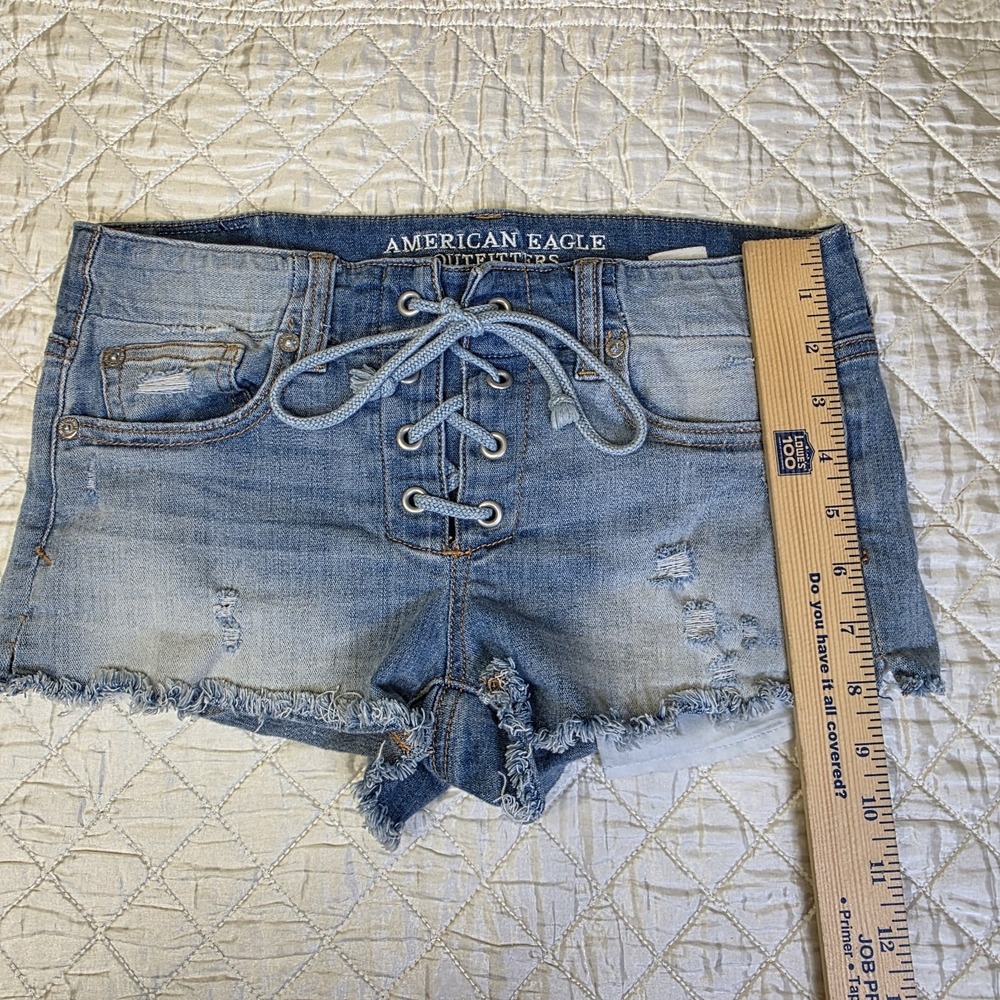 Y2K‎ American Eagle Womens 4 Shortie Micro Tie Front Distressed Cutoff Shorts - Picture 3 of 8